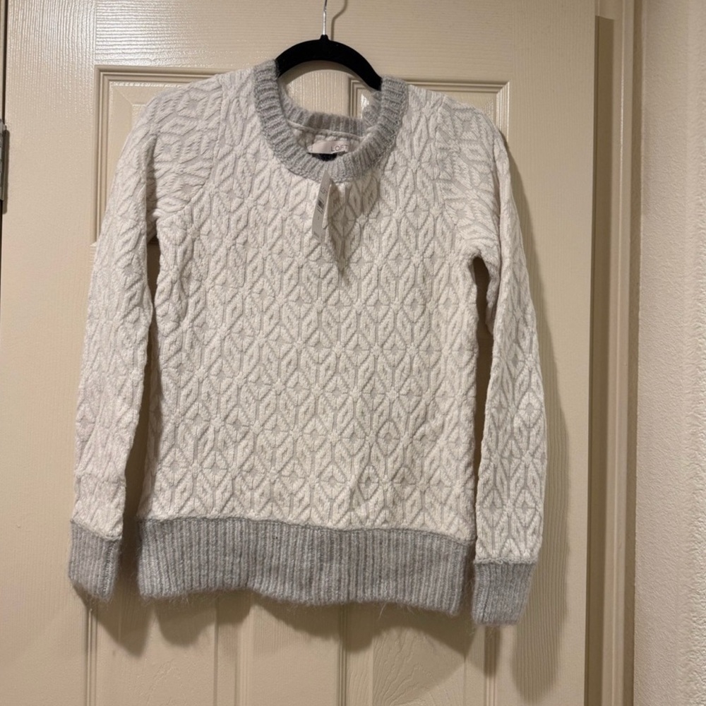 LOFT White & Gray Crew Neck Sweater NWT